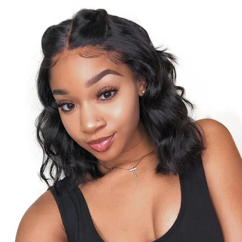 ELCNEPAL® | 13x6 Lace Frontl Wig Body Wave Fake Scalp Short Bob Brazilian Remy Hair ELCNEPAL