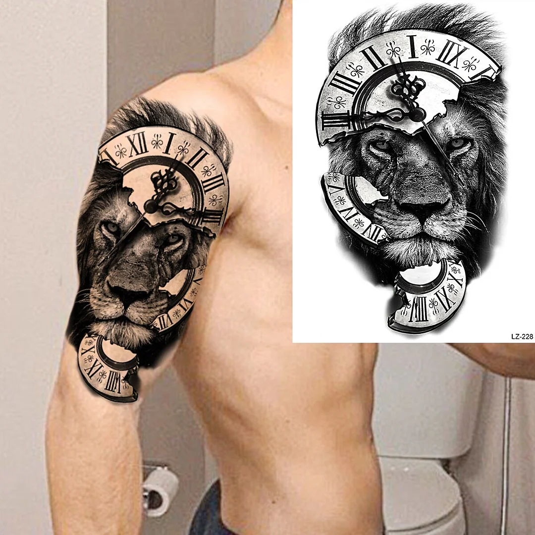 Sdrawing Black Skull Rose Flower Back Temporary Tattoos For Women Men Halloween Compass Round Fake Tattoo Sticker Skeleton