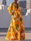 Floral Printed Lantern Sleeve Bohemia Maxi Dresses