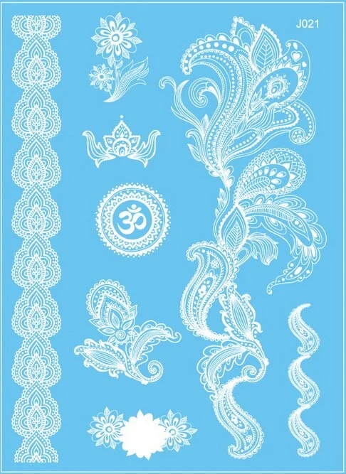 1sheet White Lace Henna Flash Tattoo Butterfly Feather Fake Temporary Tatoo Sticker Summer Style Body Art Beauty Jewelry J017