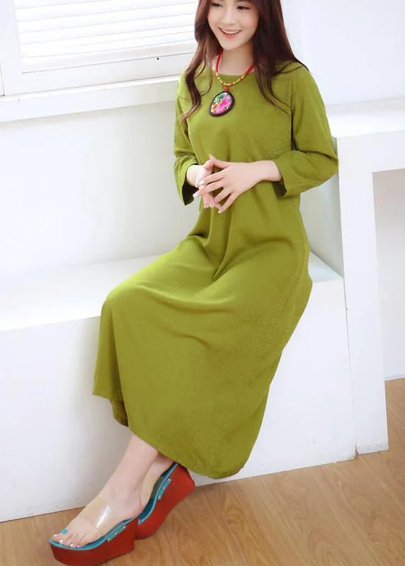 Style Fruit Green Clothes O Neck Half Sleeve Robe Dresses