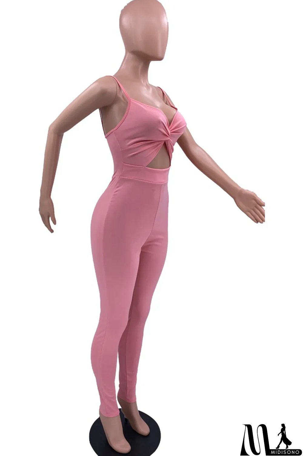 MidiSono - White Sexy Casual Solid Hollowed Out Backless Spaghetti Strap Skinny Jumpsuits