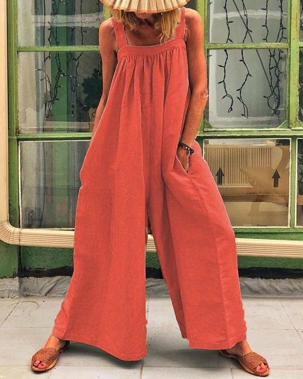 Solid Color Casual Sling Loose Jumpsuit - Chicaggo