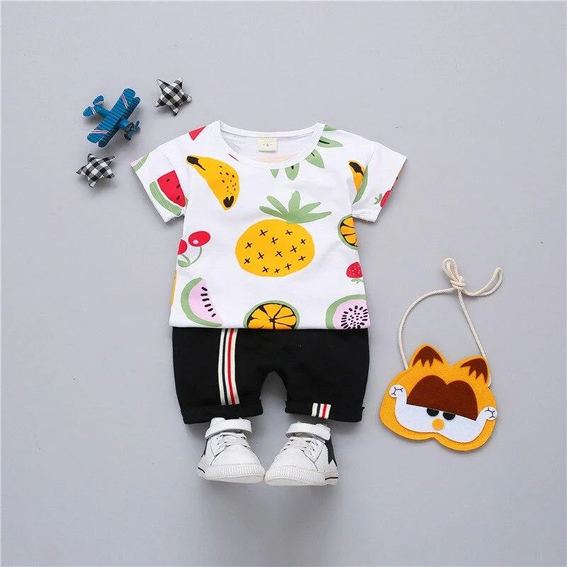 Baby Summer Clothes Set for Boy Toddler Kids Clothing Cartoon Printed Fruit Short Sleeve Tshirt + Pants Boy Suit 1 2 3 4 Years