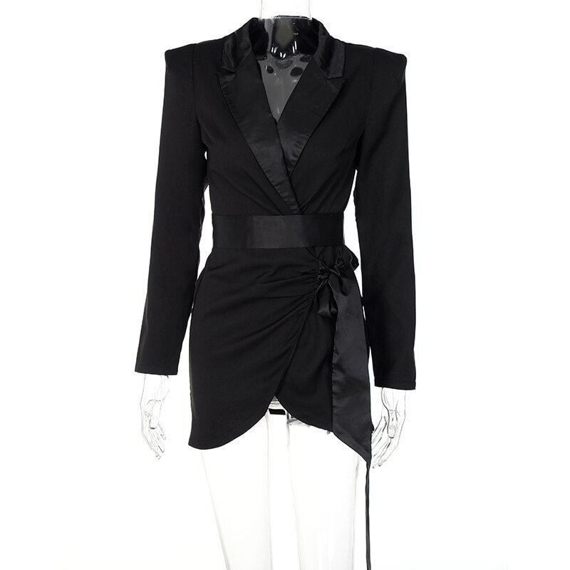 Hugcitar Women Fall Fashion Bodycon Solid Long Sleeve With Shoulder Pads Revealing String Belt Mini Dress 2021 Streetwear Y2K