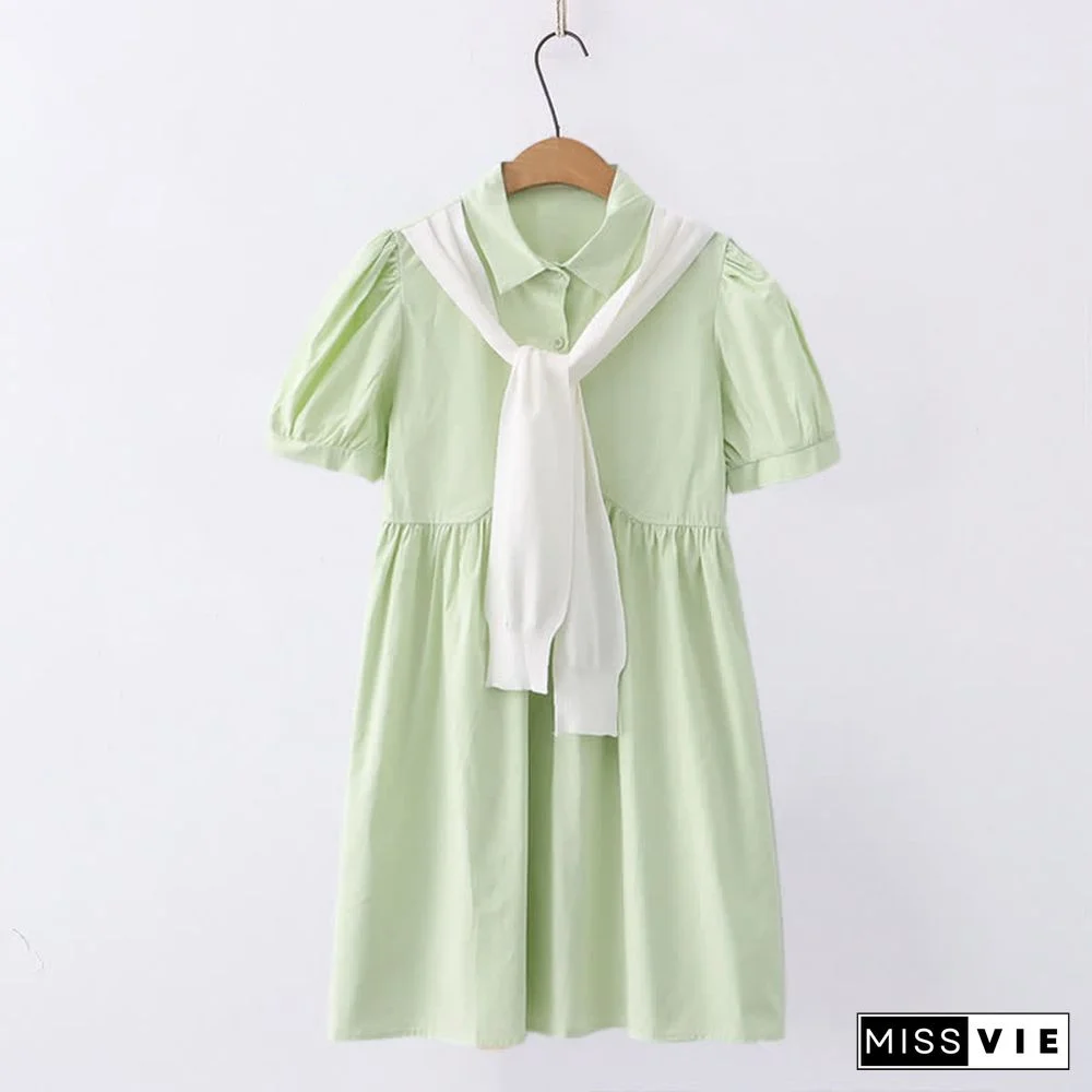 Loose Puff Sleeve A-line Lapel T-Shirt Dress