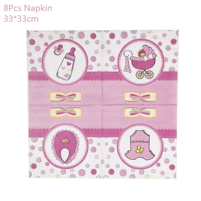 1Set Baby Shower Decoration Party Tableware Kid Birthday Paper Plate Cup Tablecloth Baby Shower Gender Reveal Party Supplies