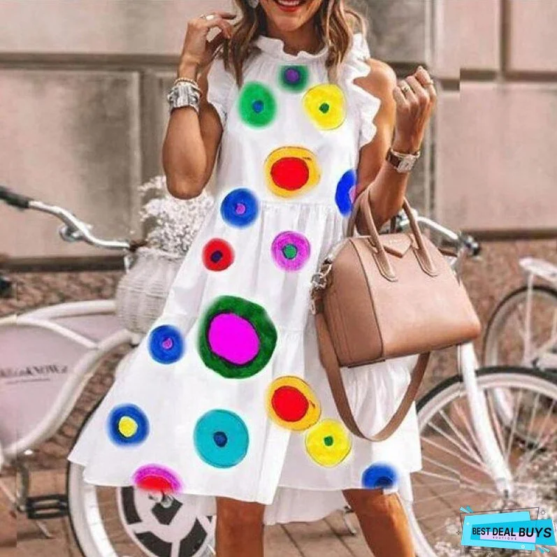 Elegant Butterfly Sleeveless Mini Dress Summer Colorful Dot Print Women Beach Sundress Retro Casual O-Neck Party Dress Vestidos