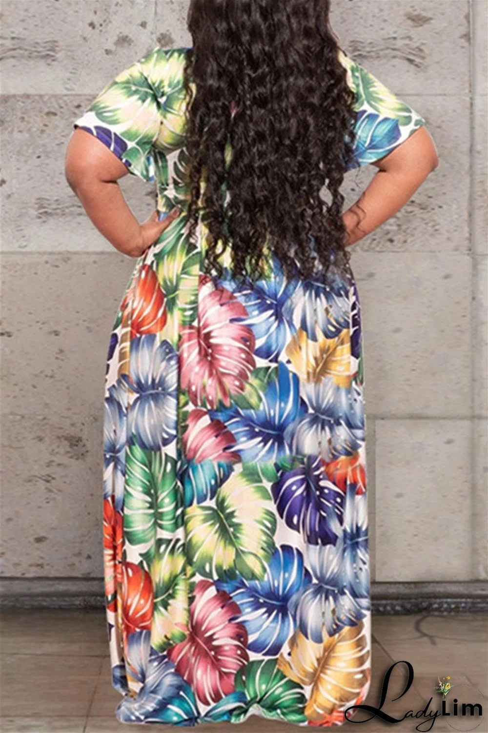 Earth Yellow Fashion Casual Print Bandage V Neck Plus Size Two Pieces