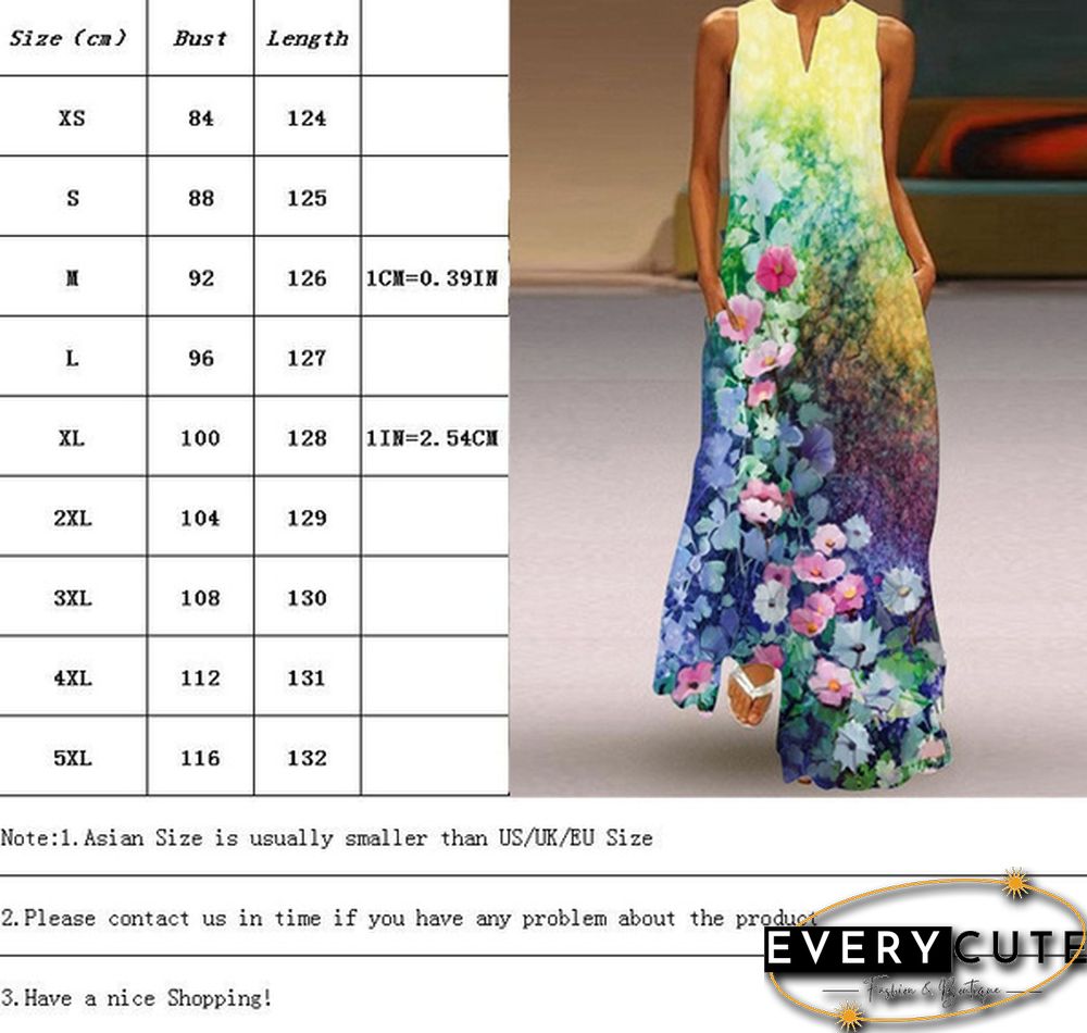 Casual Womens Fashion Sleeveless V-Neck Colorful Dress Vest Long Maxi Plus Size Beach