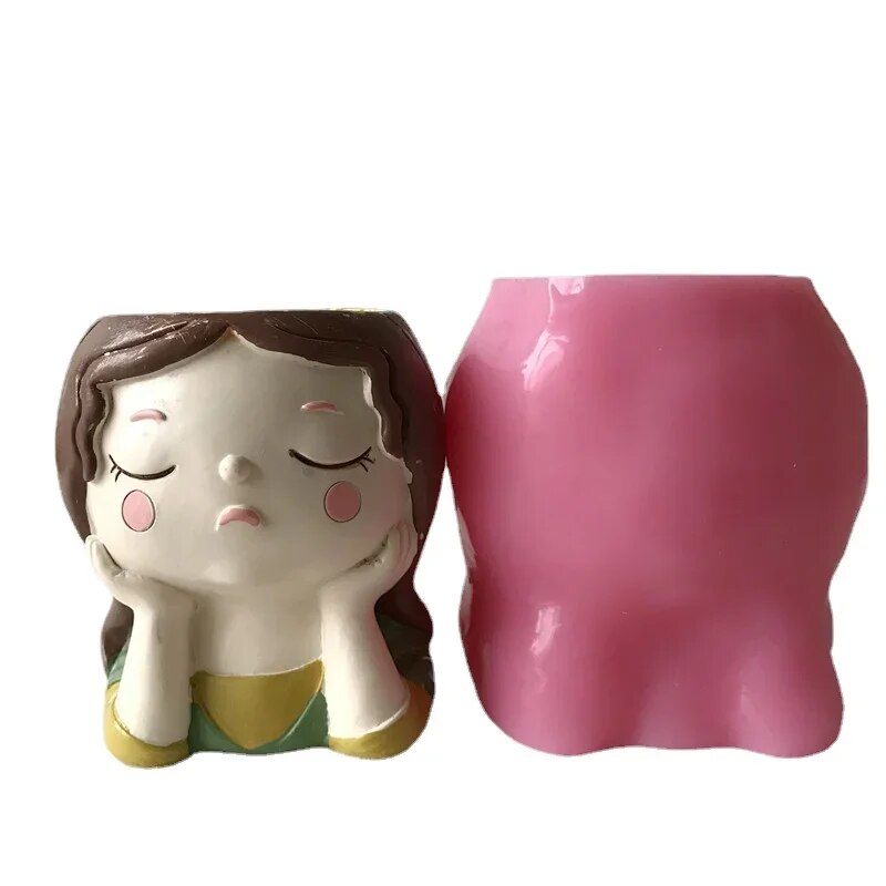 Cute Girl Flower Pot Silicone Fondant Cake Mold Concrete Resin Plaster Chocolate Candle Baking Mould Diy Handmade