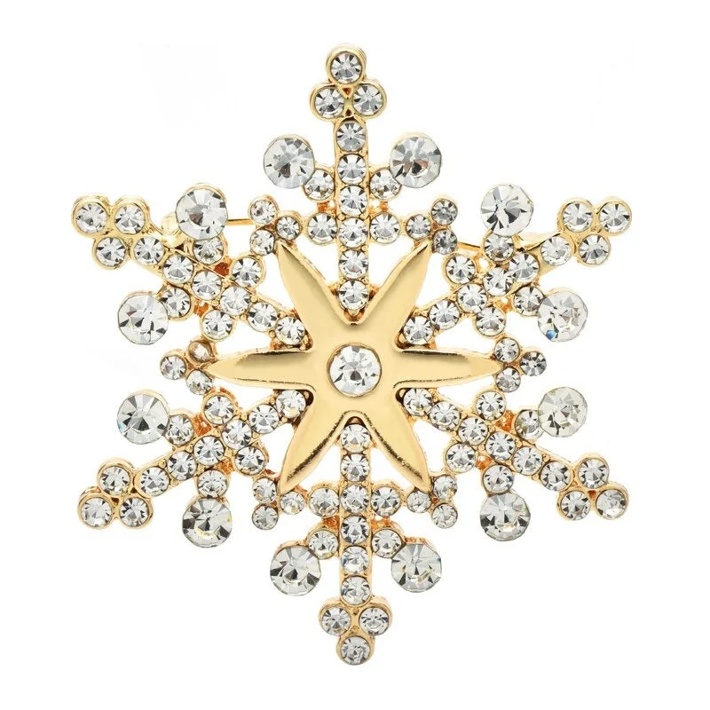 Festive Rhinestone Winter Snowflake Brooch Pins