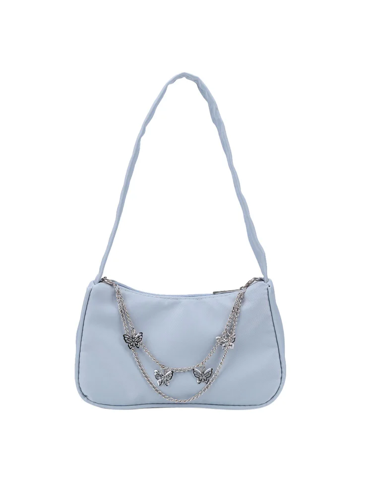 Fashion Women Pure Color Butterfly Chain Underarm Bag Hobos Handbag (Blue)