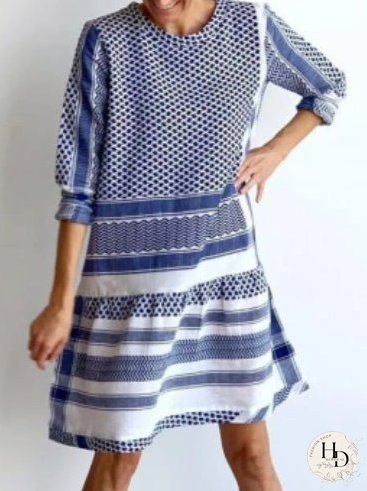 Dresses Casual Stripe Print Mid Sleeve Mini Dress for Women
