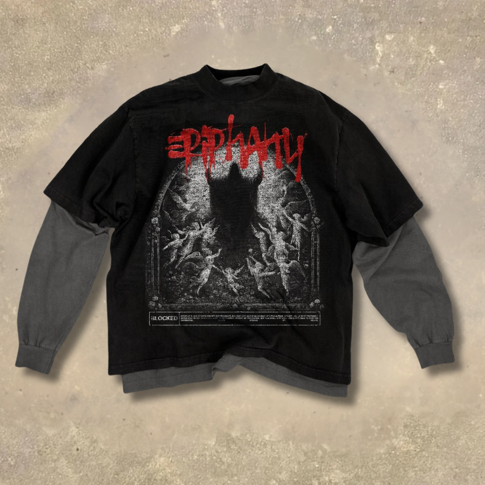 Dark Gothic "EPIPHANY" Angel Fake Two-Piece Shirt