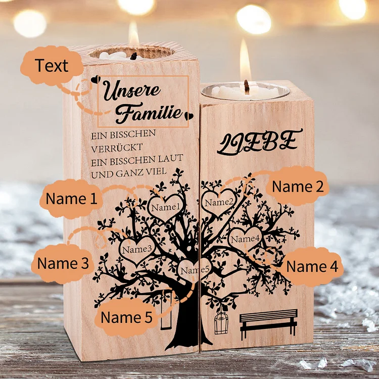 Kettenmachen Personalisierte 5 Namen & 1 Text Herz Familienbaum Kerzenhalter- Familie... etwas verrückt, etwas laut & ganz viel Liebe