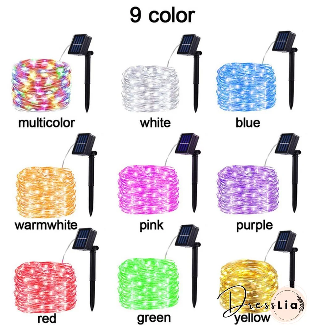 300/200/100/50/10 LED 9COLORS Creative Waterproof 8 Modes Solar Powered Copper Wire String Lights for Outdoor Indoor Home Garden Party Wedding Patio Tree Christmas Decoration