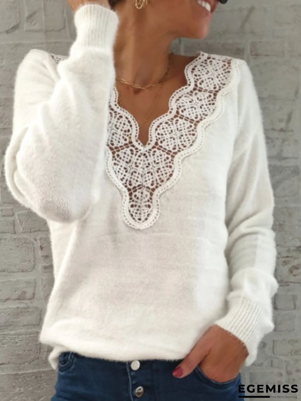 Casual Shift Floral Guipure Lace Sweater | EGEMISS