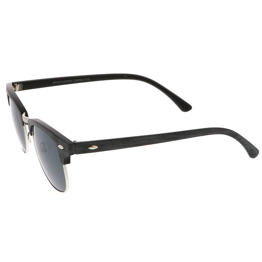 Modern Wood Textured Horn Rimmed Square Lens Half Frame glasses 50mm