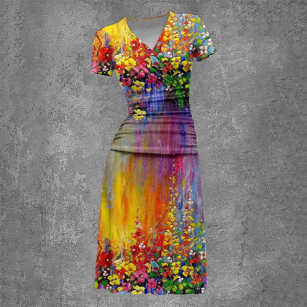 Women's Colorful Printing Vintage Two-Piece Maxi Dress