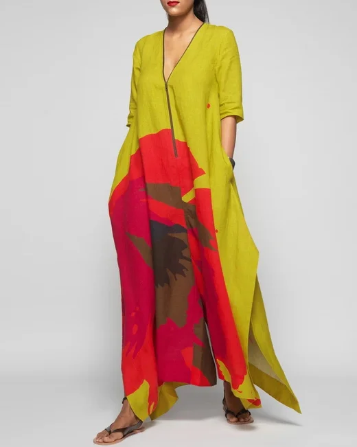V-neck contrast straight dress