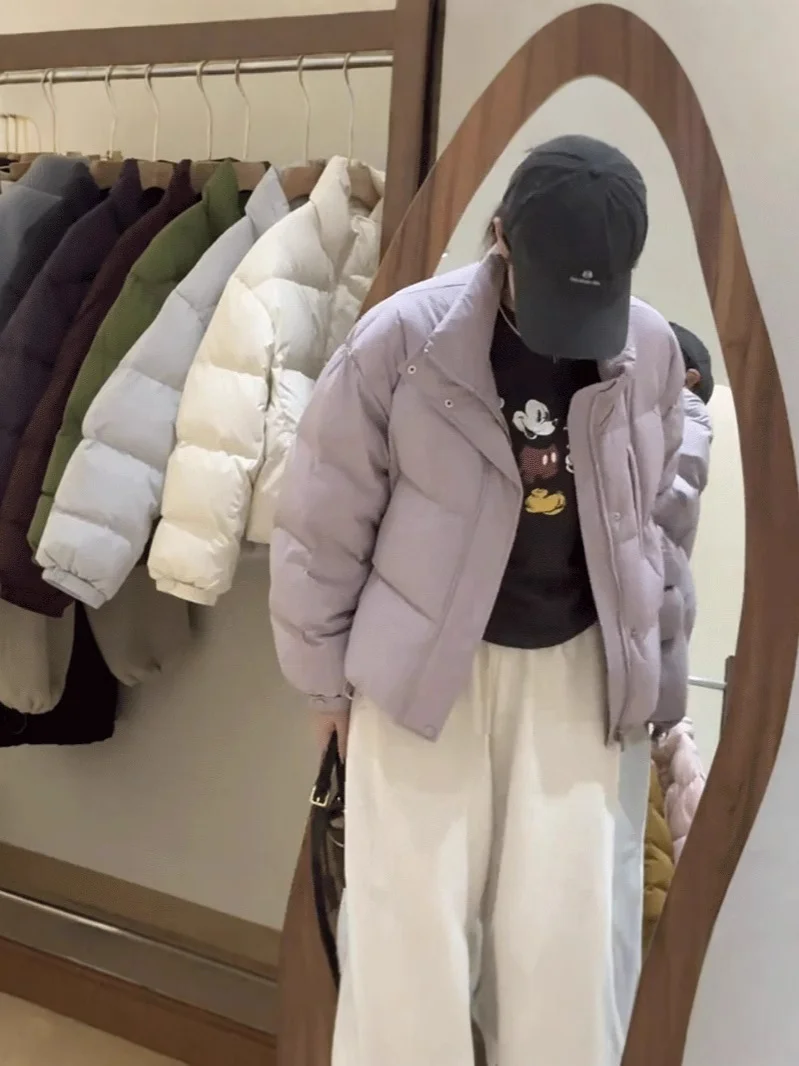 Woherb Advanced Sense Short Down Jacket Female Winter 2024 New Small Standing Collar Versatile White Duck Down Warm Coat Qiao-Outfit Ideas