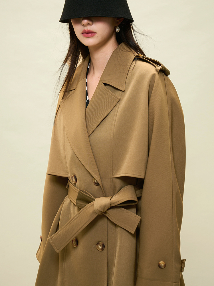 MERUMOTE Women's Lapel collar double-breasted  Trench Coat Top-MERUMOTE