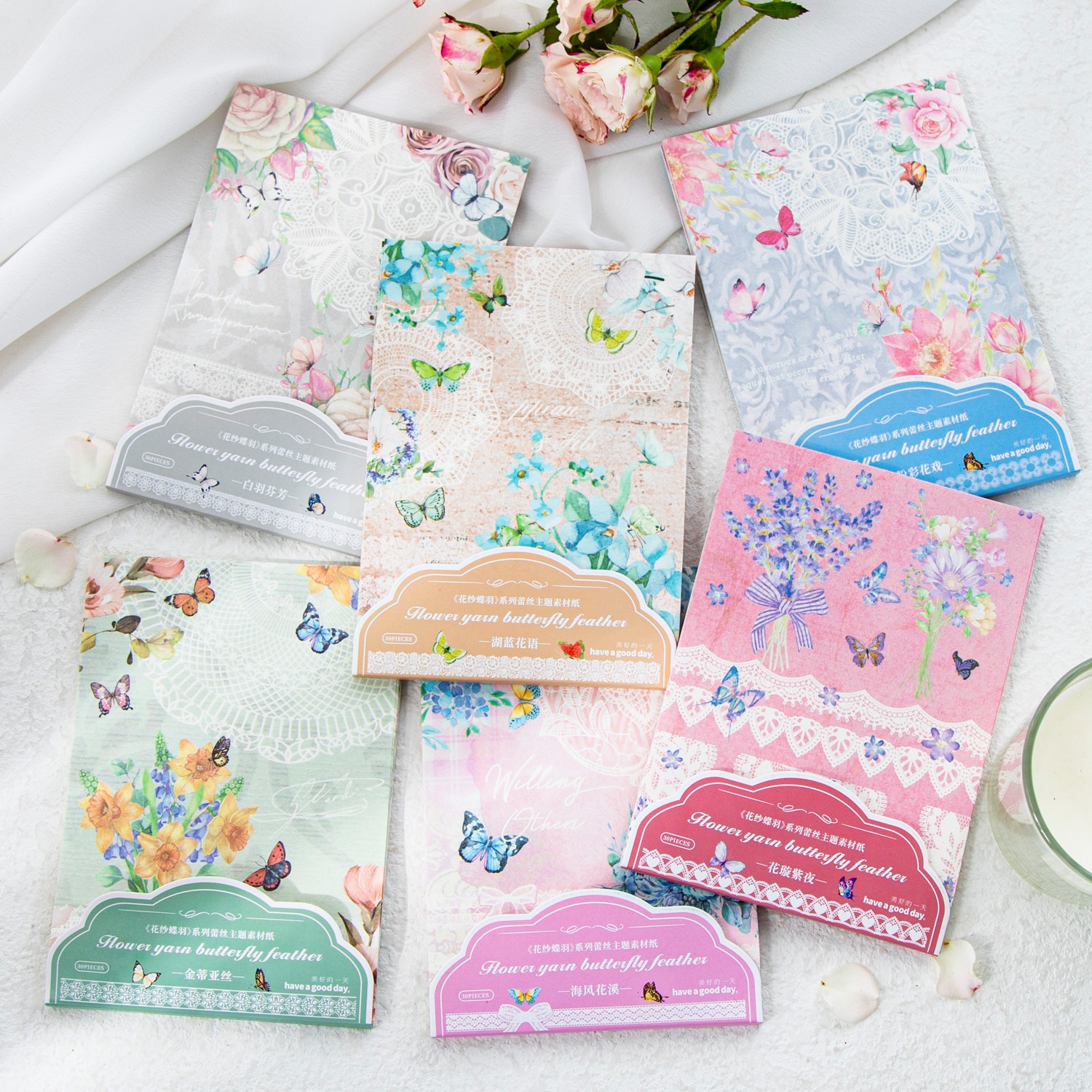 저널세이 30매 꽃 나비 소재 종이 저널 콜라주 장식