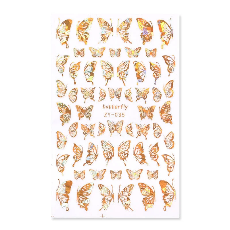 Black White Gold Butterfly 3D Nails Sticker Geometry Decals Flower DIY Decals Designs For Nail Art Manicures Decorations Salon
