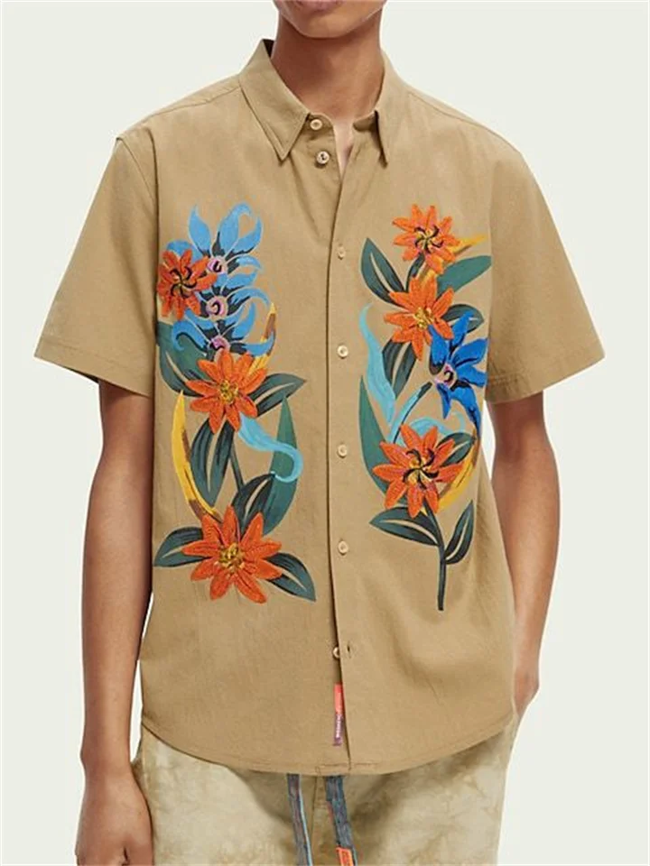 Brown Shirt Floral 3D Printed Top Men's Summer S M L XL 2XL 3XL