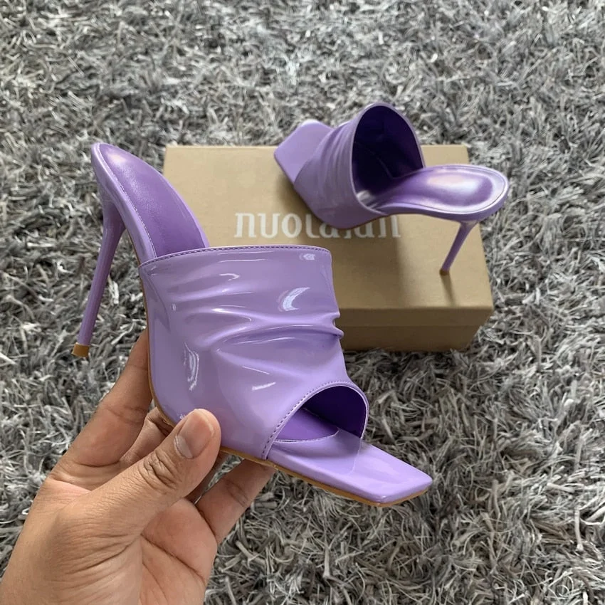 2022 Summer Women Sandals Square Toe Ladies Heel Mules Sexy Thin High Heels Sandals Slippers Female Fashion Woman Shoes