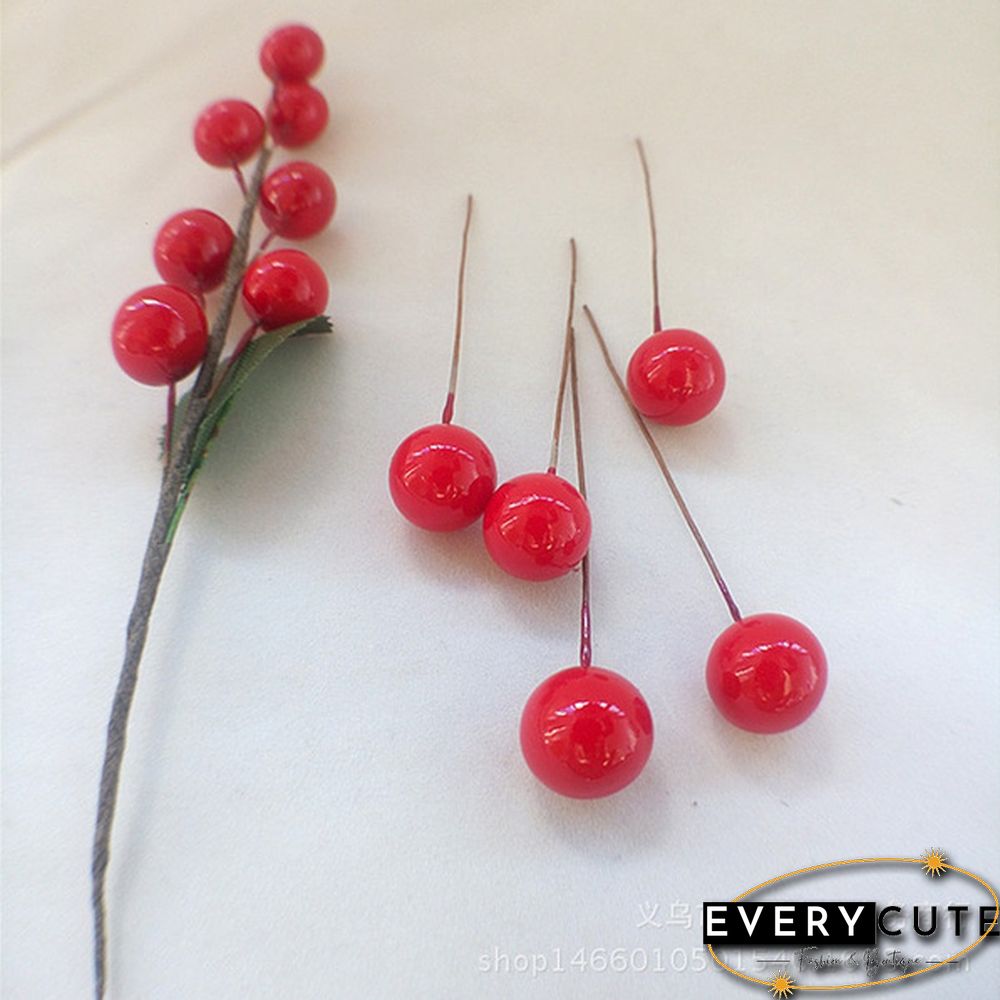 100Pcs Artificial Red Holly Berry Christmas Decor On Wire Bundle Garland Wreath