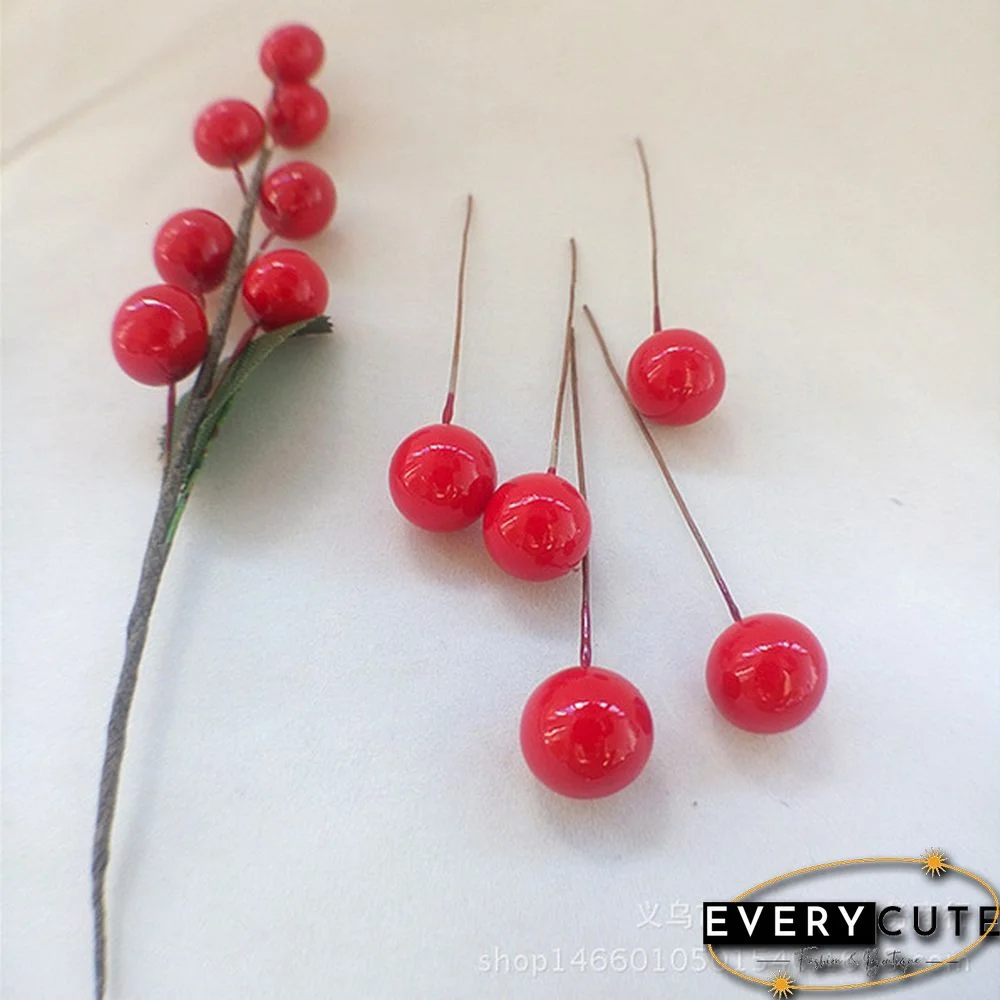 100Pcs Artificial Red Holly Berry Christmas Decor On Wire Bundle Garland Wreath