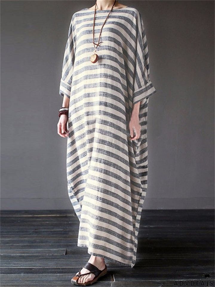 Women's Plus Size Loose Linen Vintage Dress