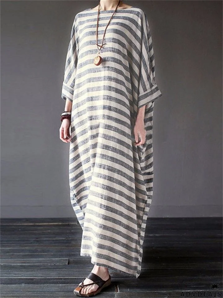 Women's Plus Size Loose Linen Vintage Dress