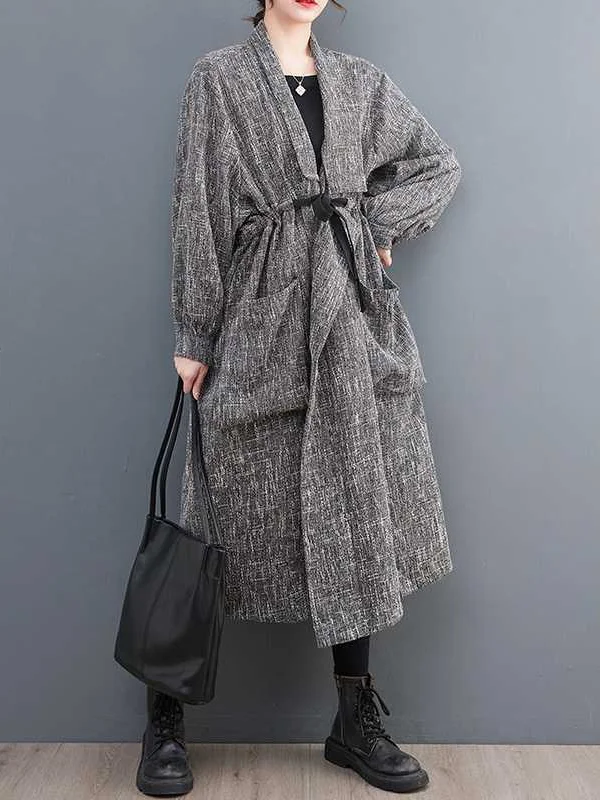 Drawstring Pockets Long Sleeves Loose Lapel Trench Coats