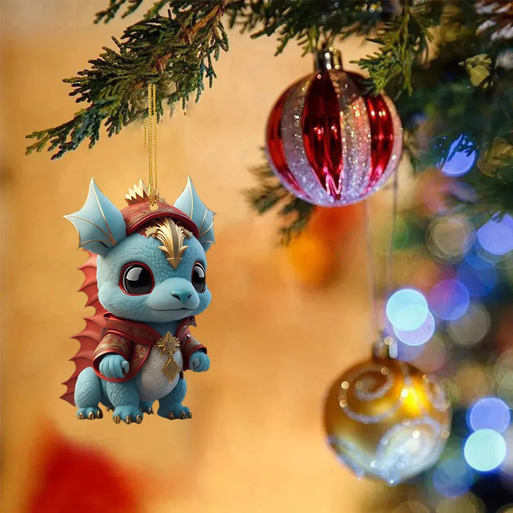 2D Christmas Baby Dragon Decor Cute 8cm Flat Acrylic Hanging Ornament Party Gift