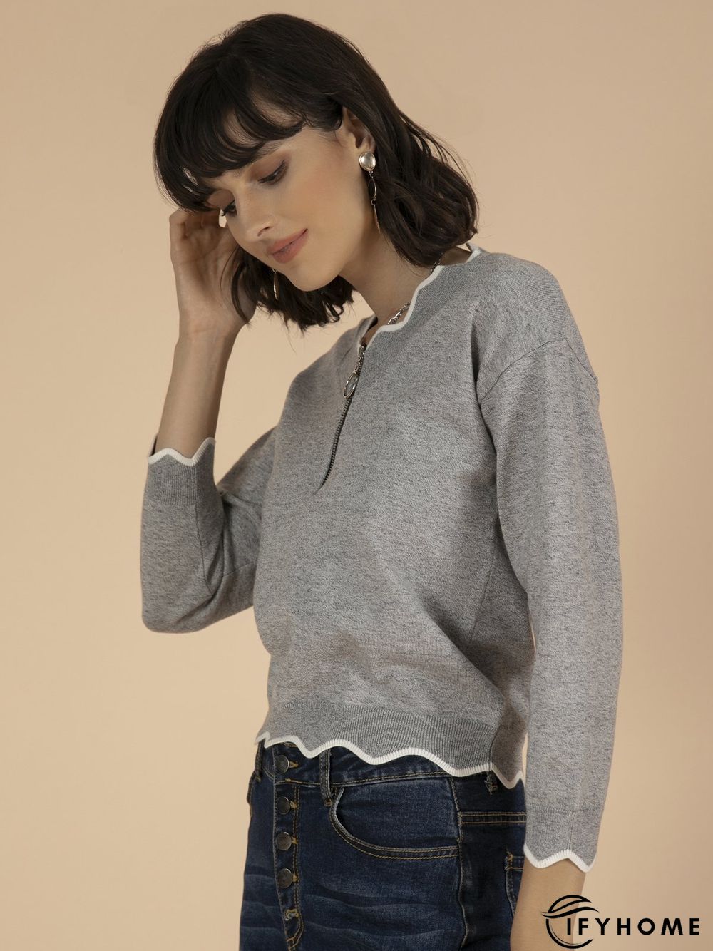 Blue Shift V Neck Casual Sweater | IFYHOME