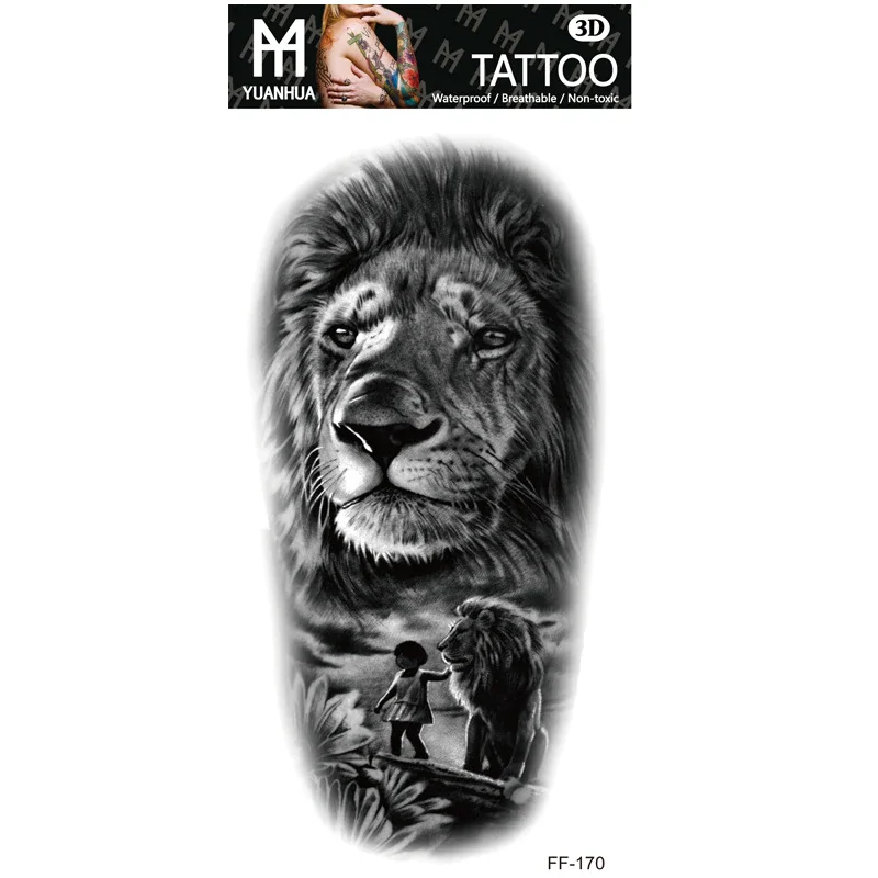 Sdrawing Forest Tattoo Sticker for Men Women Children Tiger Wolf Death Skull Temporary Tattoo Fake Henna Skeleton King Animal Tatoo