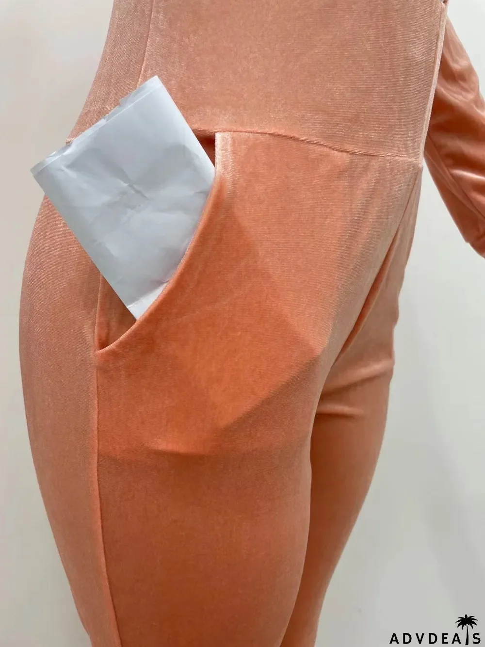 Solid Velvet Long Sleeve Zipper Flared Jumpsuit