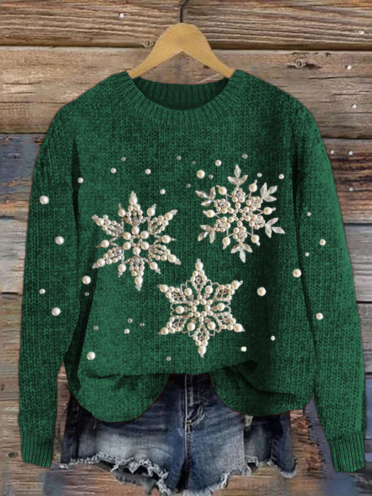 Snowflakes Pearls Jewelry Art Cozy Knit Sweater wearshes