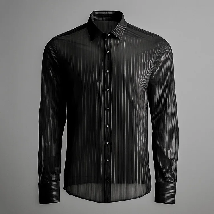 Men's Turndown Collar Long Sleeve Single Breasted Pinstripes Shirt