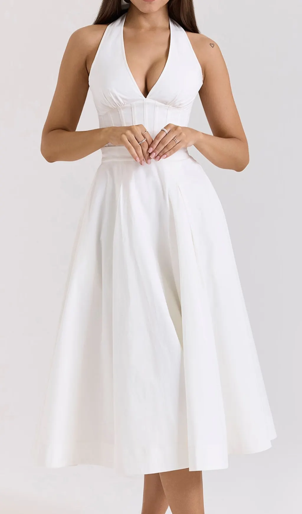 Fashionslee Women Dezba White Halter Corset Midi Dress