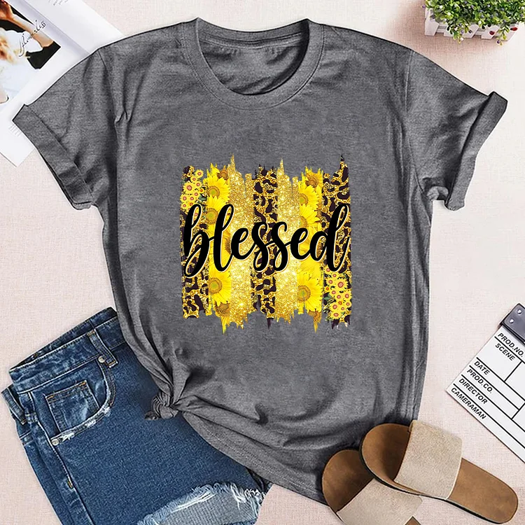 Creative Yellow Flower Blessed Theme Neck T-shirt-Annaletters