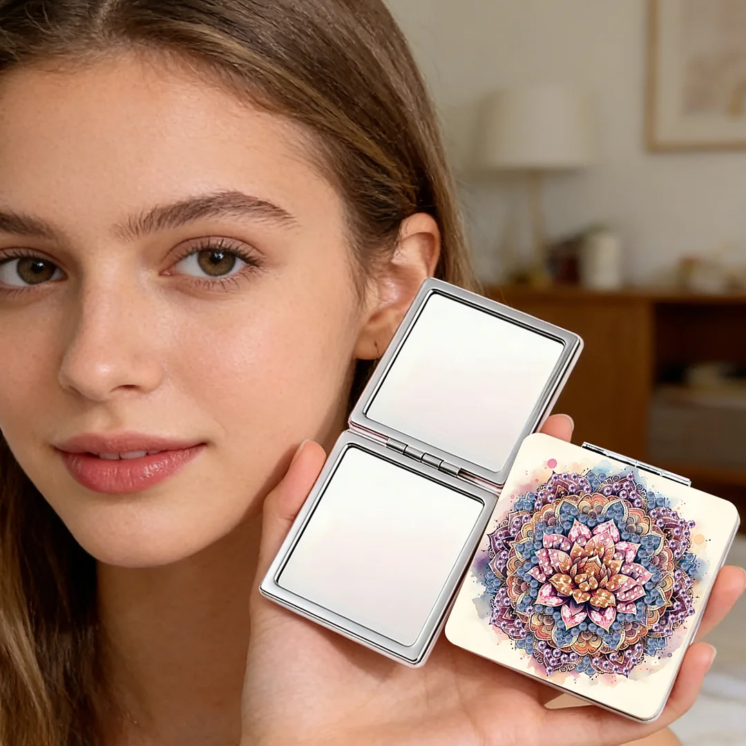 Mandala DIY Special Shaped Diamond Painting Compact Mirror Kits Diamond Art Painting Pocket Mirror for Adults and Beginners