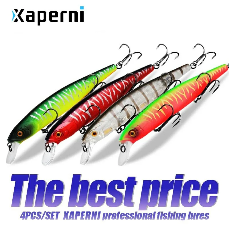 Xaperni Hot sales 4pcs/set 128mm 23g perfect action fishing lures bait suspending minnow wobblers crankbait 10colors for set