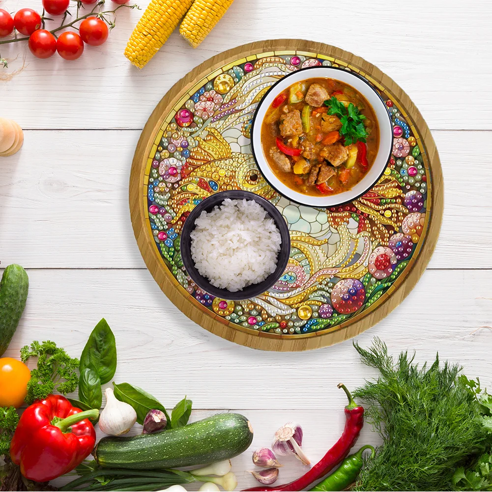DIY Diamond Painting Kit Round Wooden Tray Diamond Painting Tray for Home (Fish)