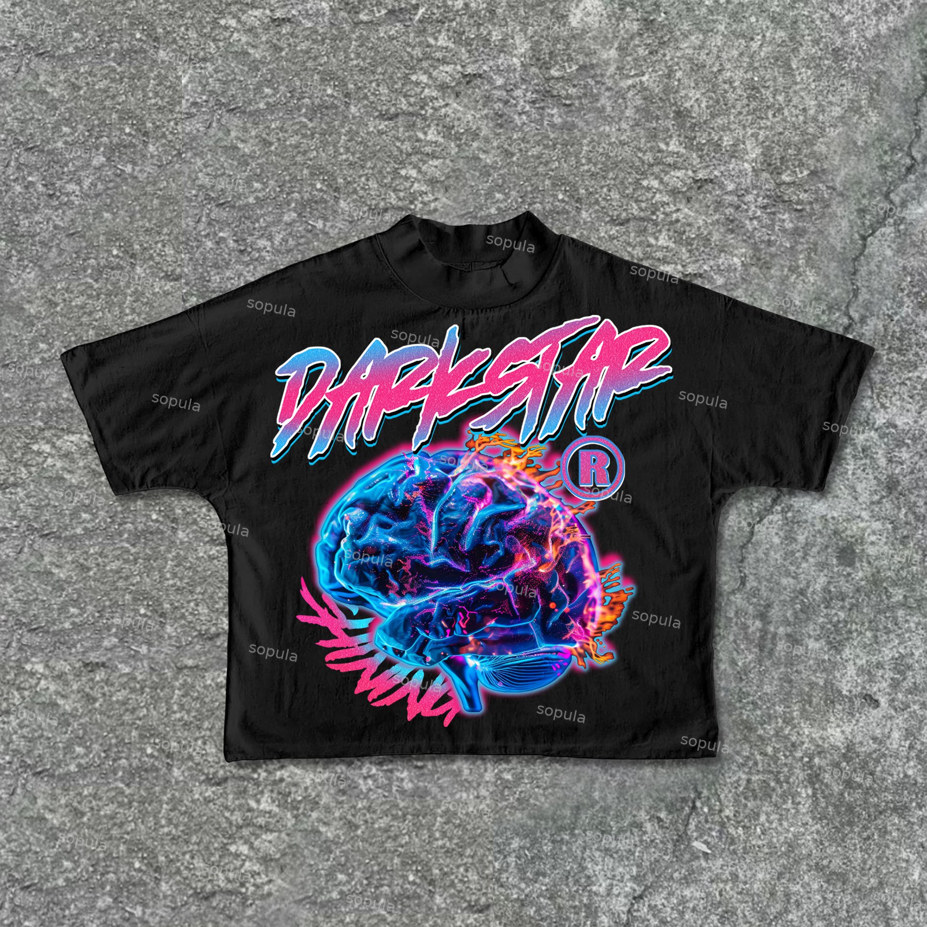Sopula Darkstar Fun Color Brain Graphic Print Cotton Cropped T-Shirts