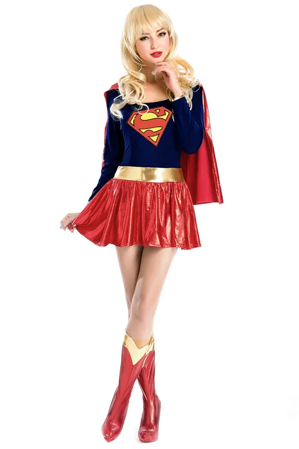 Red Cloak Golden Belt Superwomen Costume-elleschic