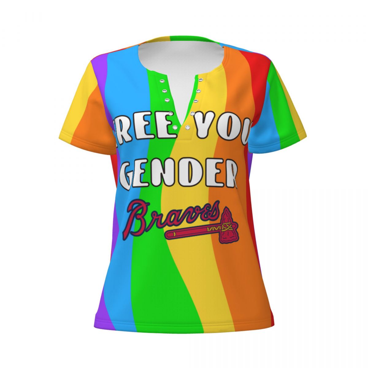 Atlanta Braves Pride Women's Summer Tops V Neck T-Shirt